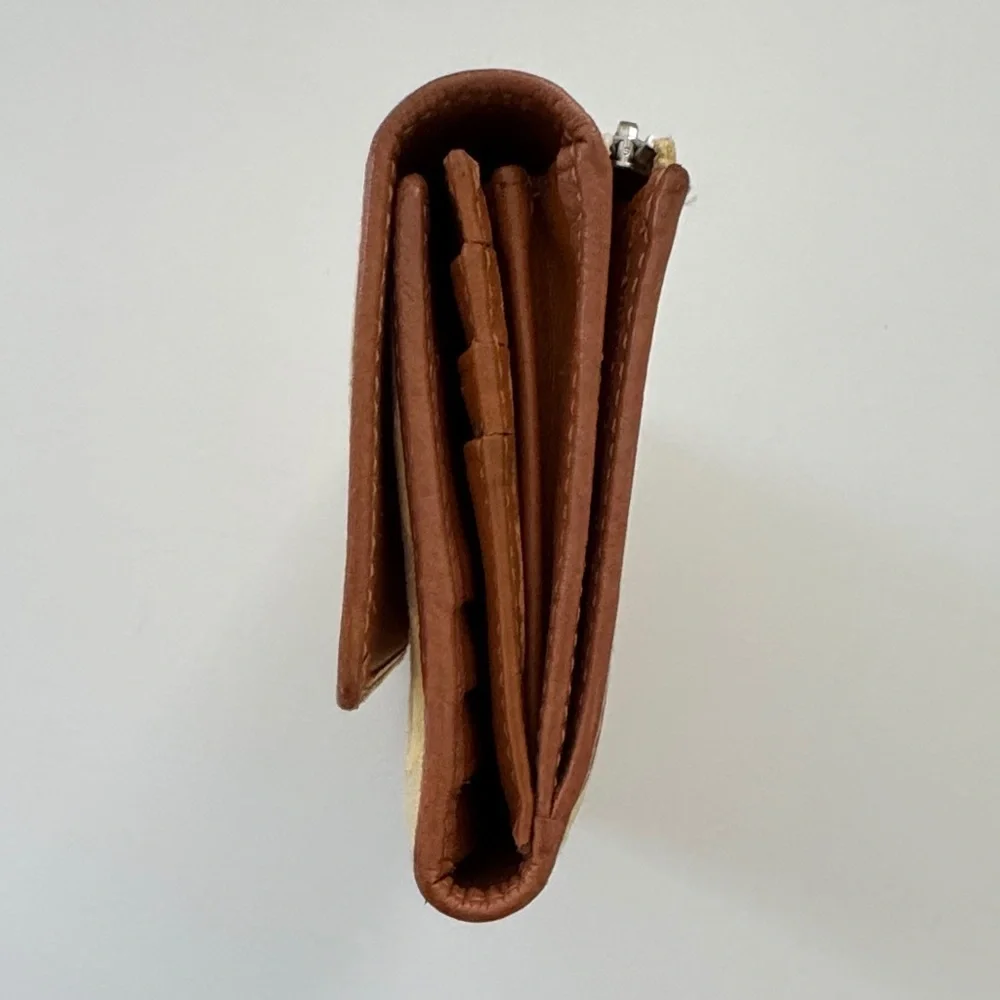 Coach Pale Yellow/Gold and Brown Logo Fabric & Leather Women's Wallet - Picture 14 of 16